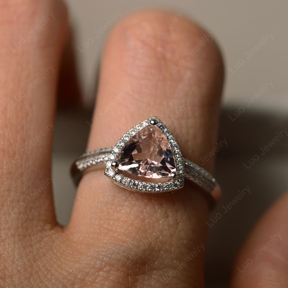 Morganite Trillion Cut Halo Engagement Ring - LUO Jewelry