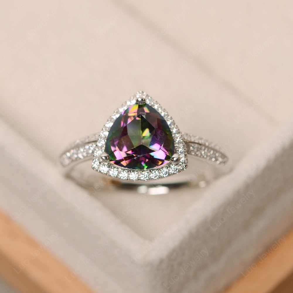 Mystic Topaz Trillion Cut Halo Engagement Ring - LUO Jewelry