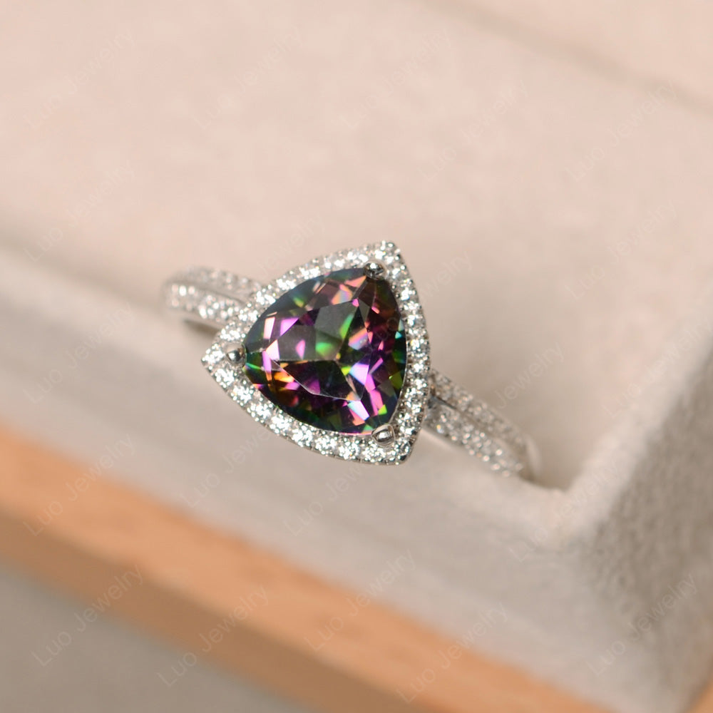 Mystic Topaz Trillion Cut Halo Engagement Ring - LUO Jewelry