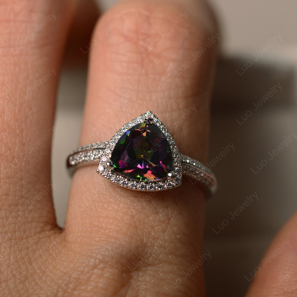 Mystic Topaz Trillion Cut Halo Engagement Ring - LUO Jewelry