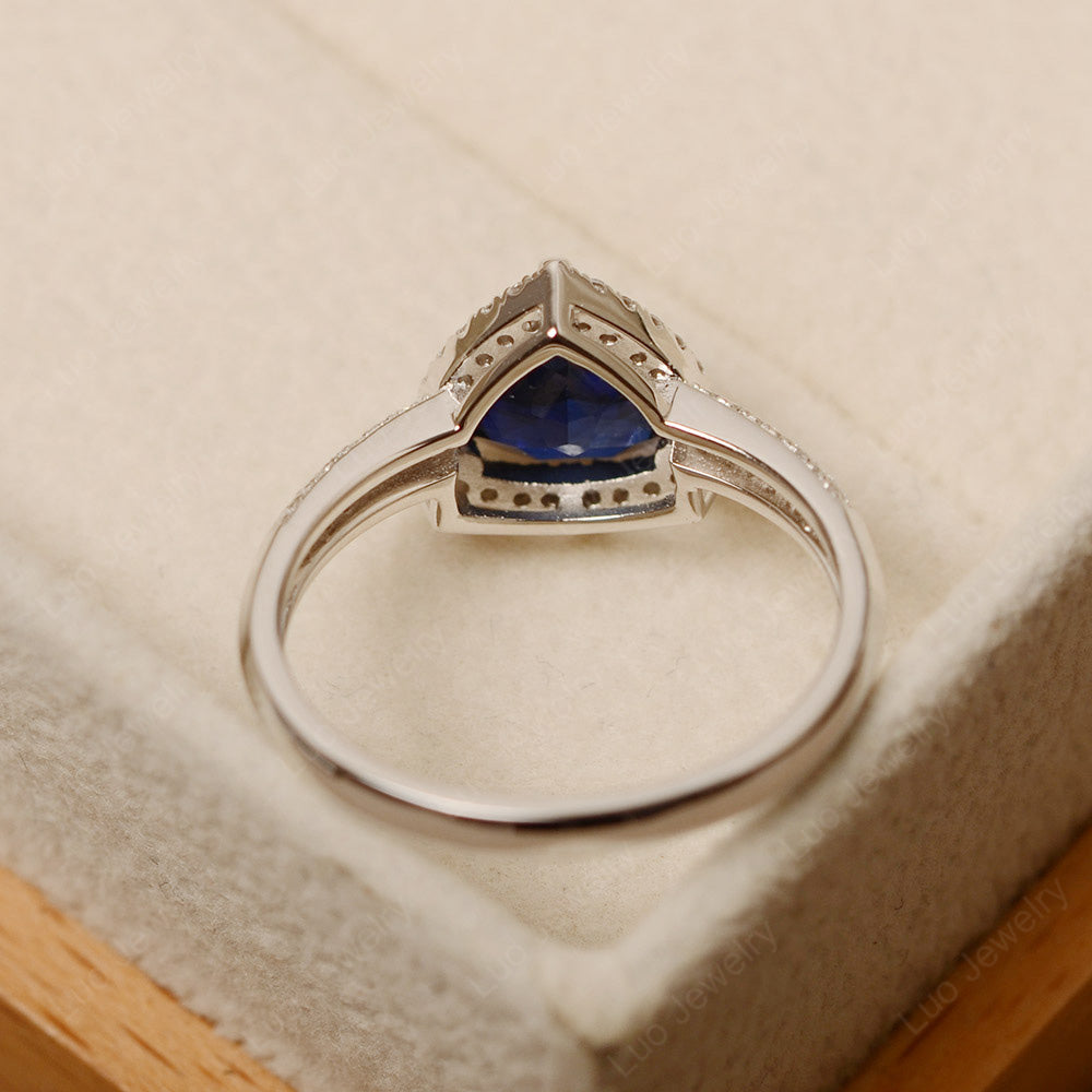 Lab Sapphire Trillion Cut Halo Engagement Ring - LUO Jewelry