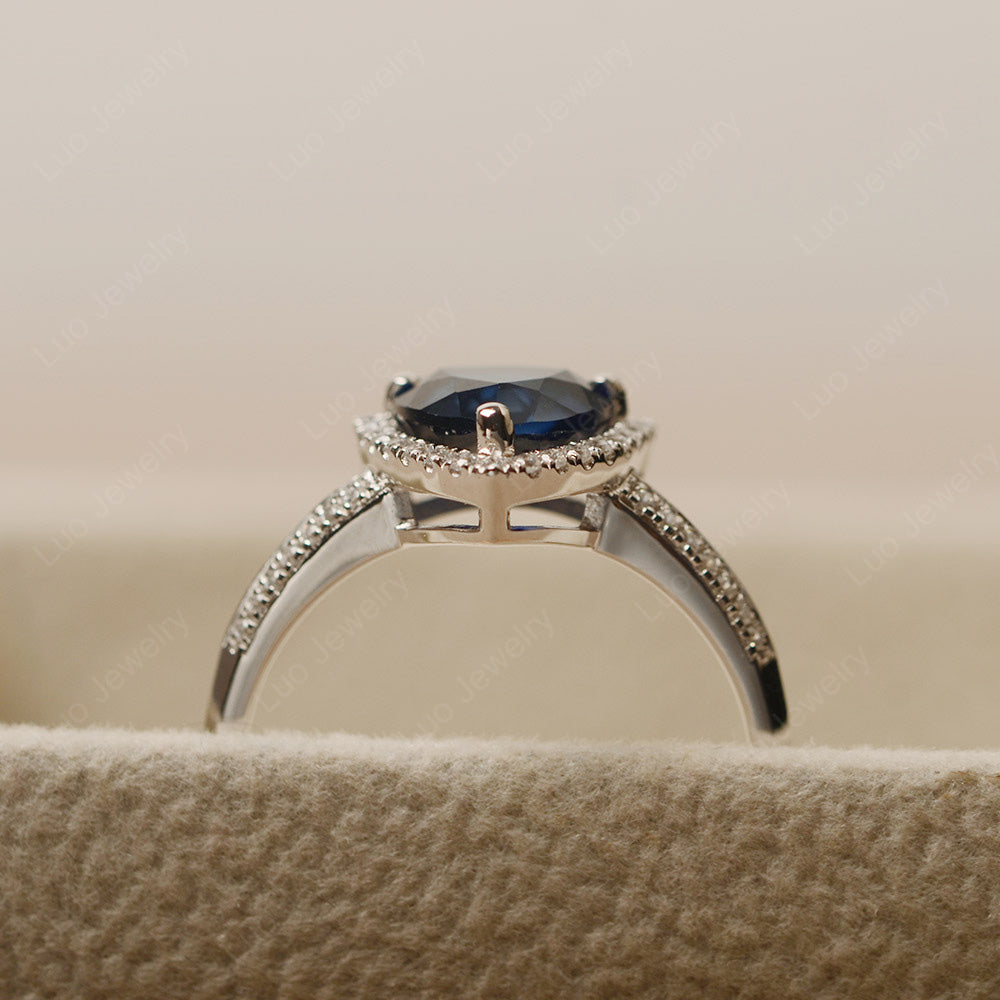 Lab Sapphire Trillion Cut Halo Engagement Ring - LUO Jewelry