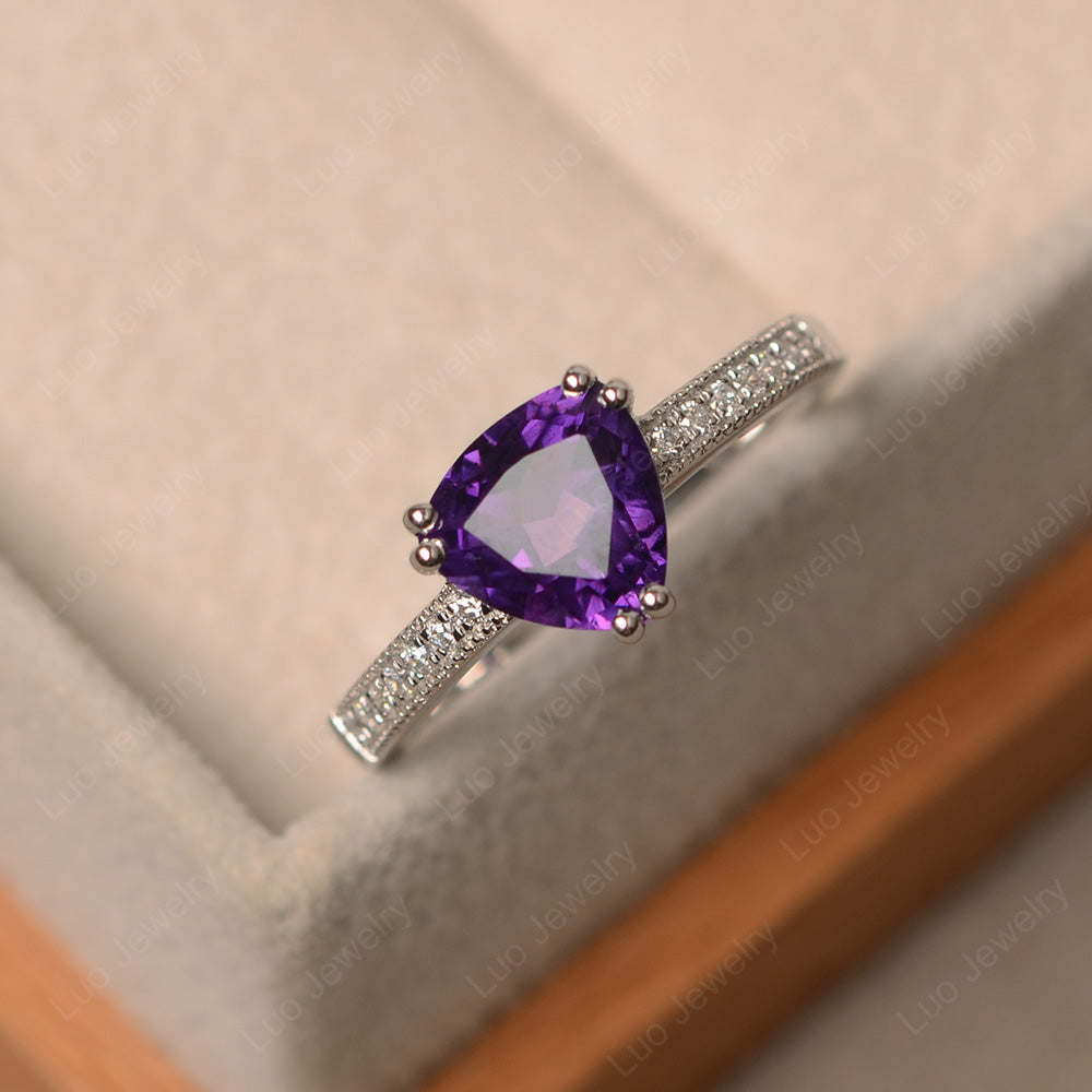 Trillion Cut Amethyst Double Prong Ring - LUO Jewelry