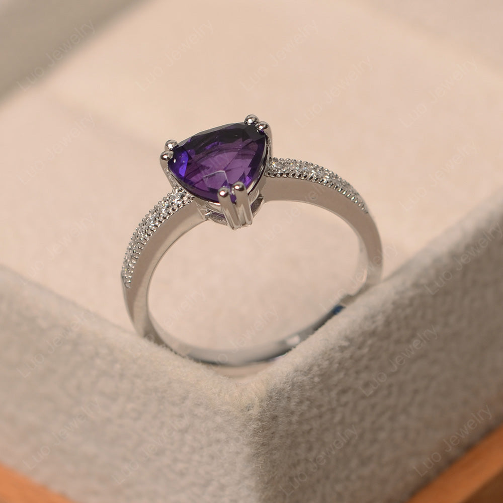 Trillion Cut Amethyst Double Prong Ring - LUO Jewelry