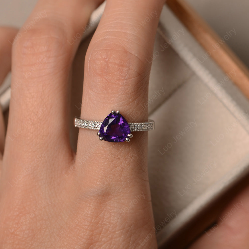 Trillion Cut Amethyst Double Prong Ring - LUO Jewelry