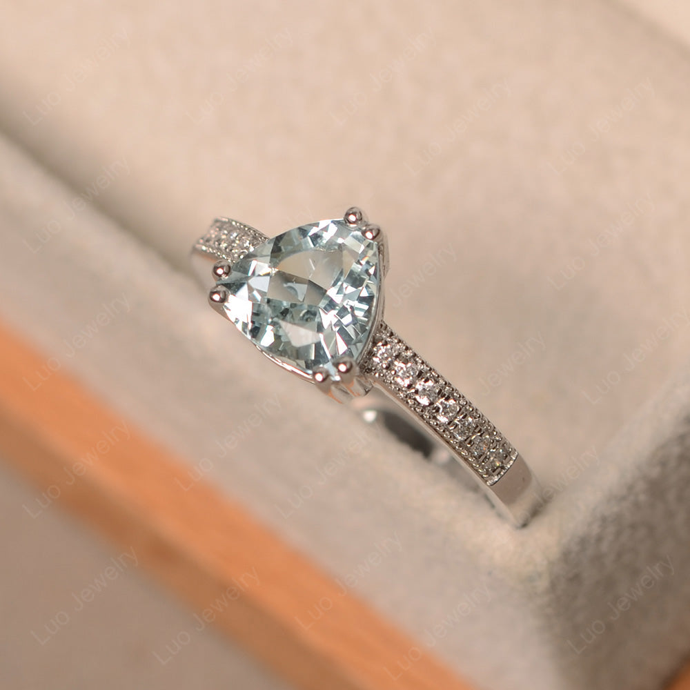 Trillion Cut Aquamarine Double Prong Ring - LUO Jewelry
