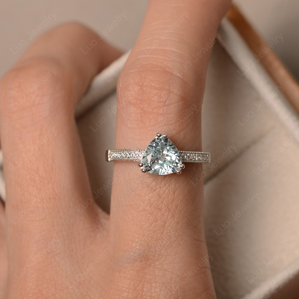 Trillion Cut Aquamarine Double Prong Ring - LUO Jewelry