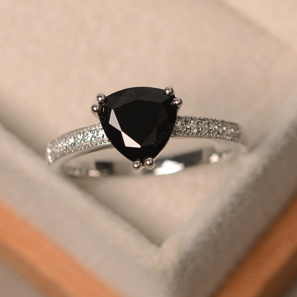 Trillion Cut Black Spinel Double Prong Ring - LUO Jewelry