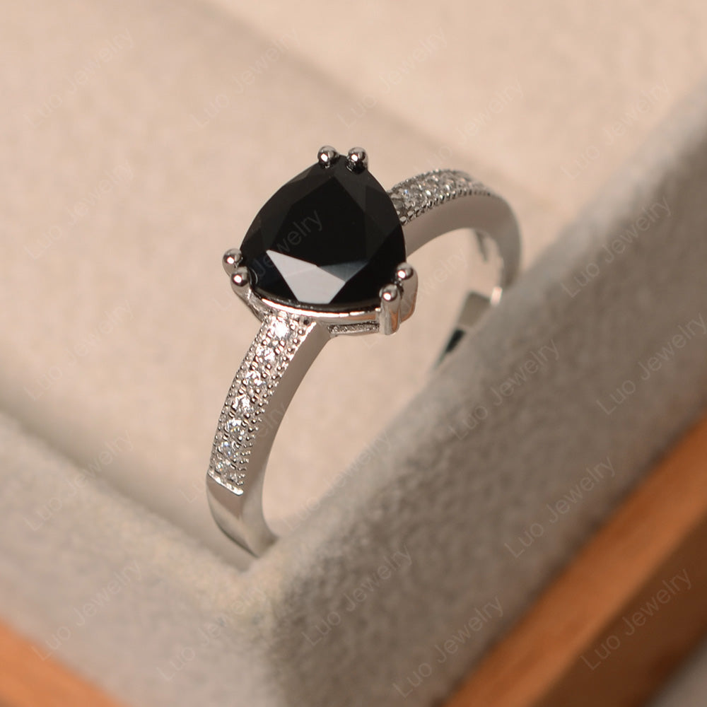 Trillion Cut Black Spinel Double Prong Ring - LUO Jewelry