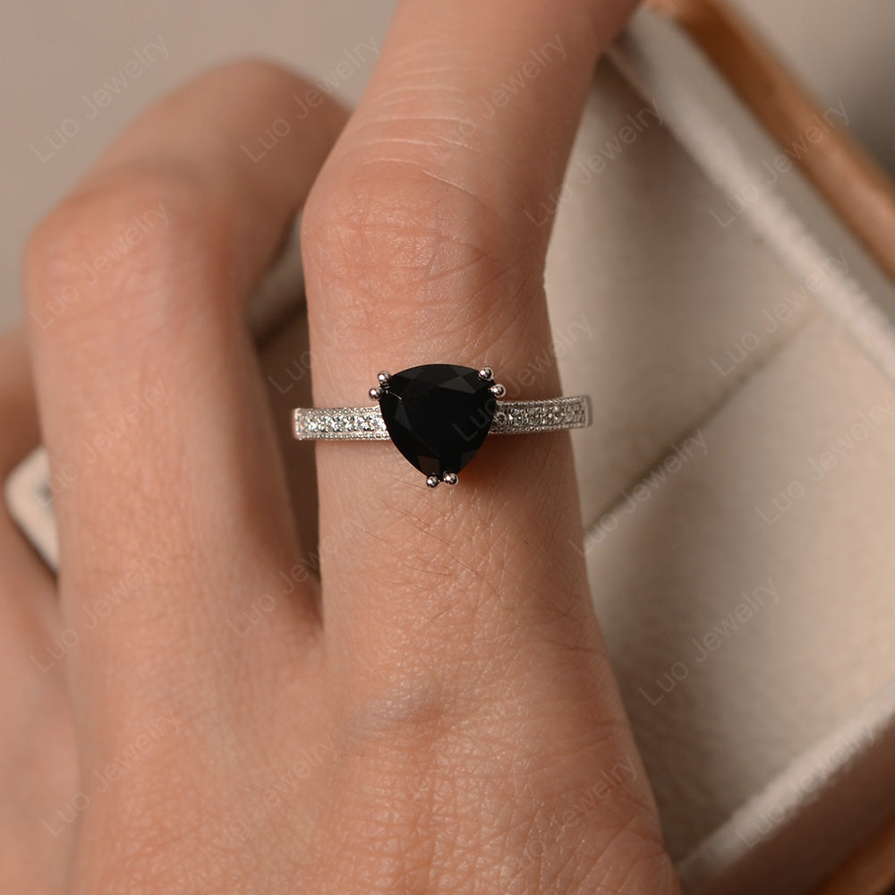 Trillion Cut Black Spinel Double Prong Ring - LUO Jewelry