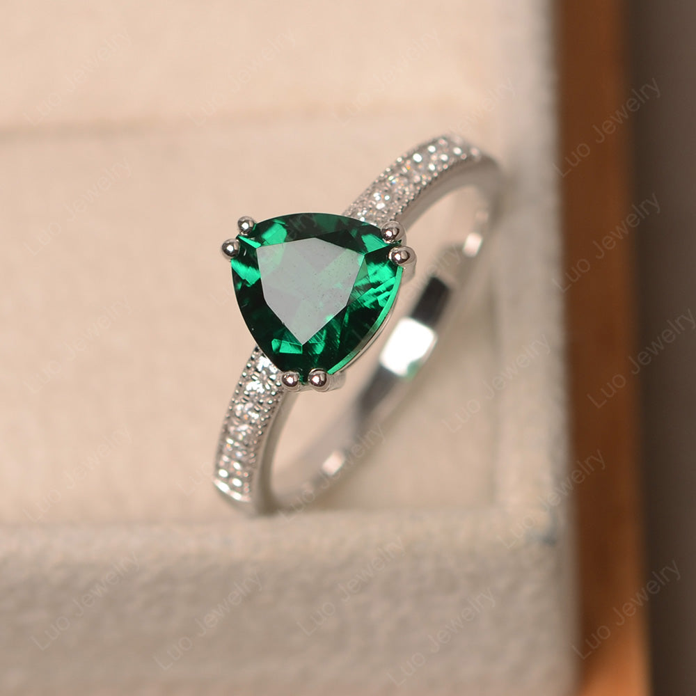 Trillion Cut Lab Emerald Double Prong Ring - LUO Jewelry
