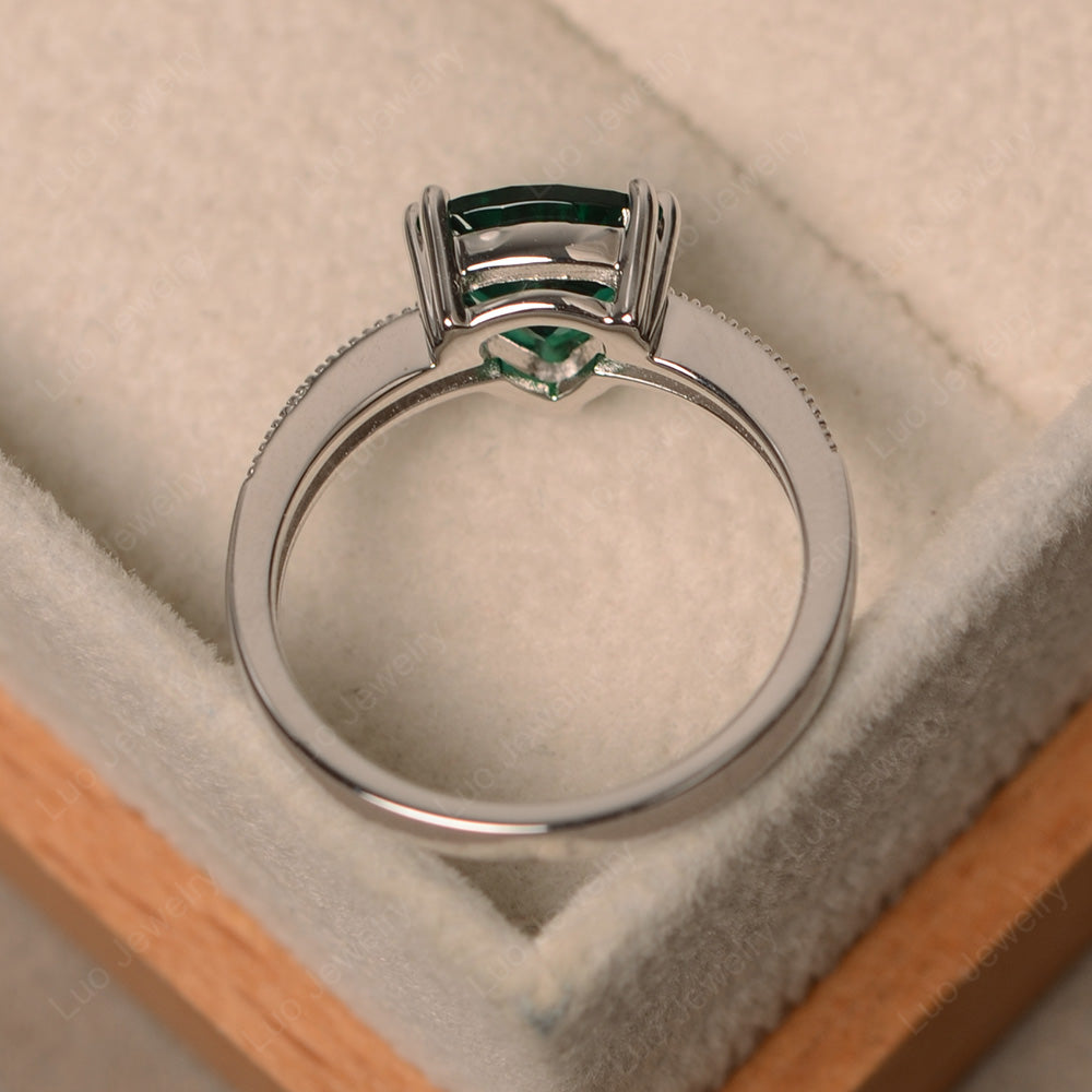Trillion Cut Lab Emerald Double Prong Ring - LUO Jewelry