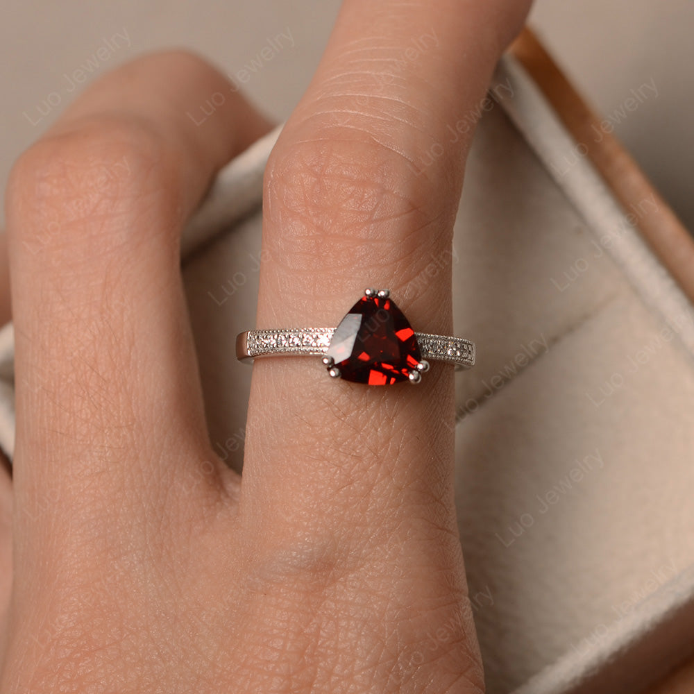 Trillion Cut Garnet Double Prong Ring - LUO Jewelry