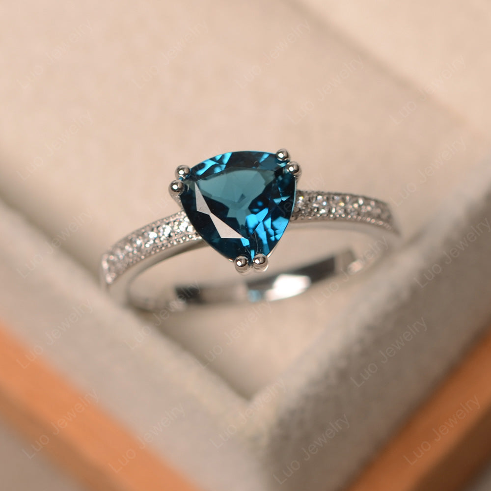 Trillion Cut London Blue Topaz Double Prong Ring - LUO Jewelry