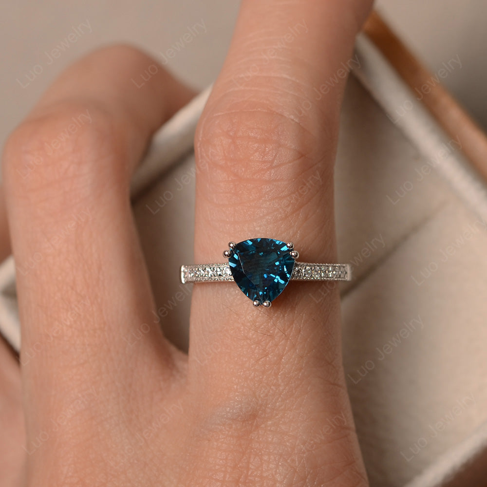 Trillion Cut London Blue Topaz Double Prong Ring - LUO Jewelry