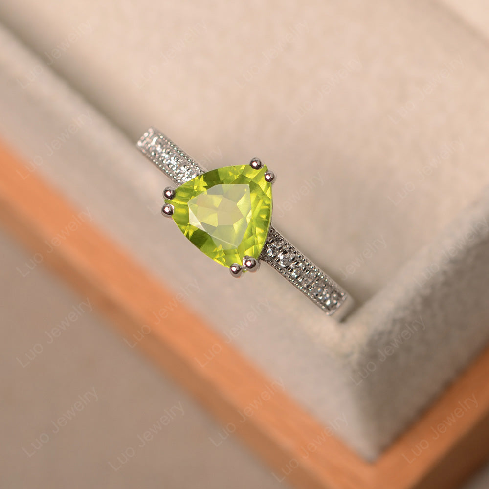 Trillion Cut Peridot Double Prong Ring - LUO Jewelry