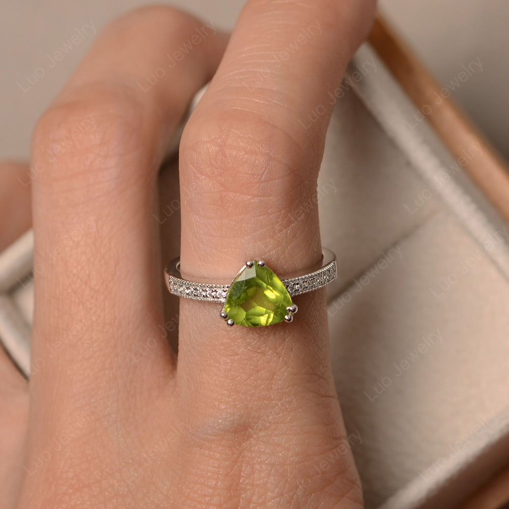 Trillion Cut Peridot Double Prong Ring - LUO Jewelry