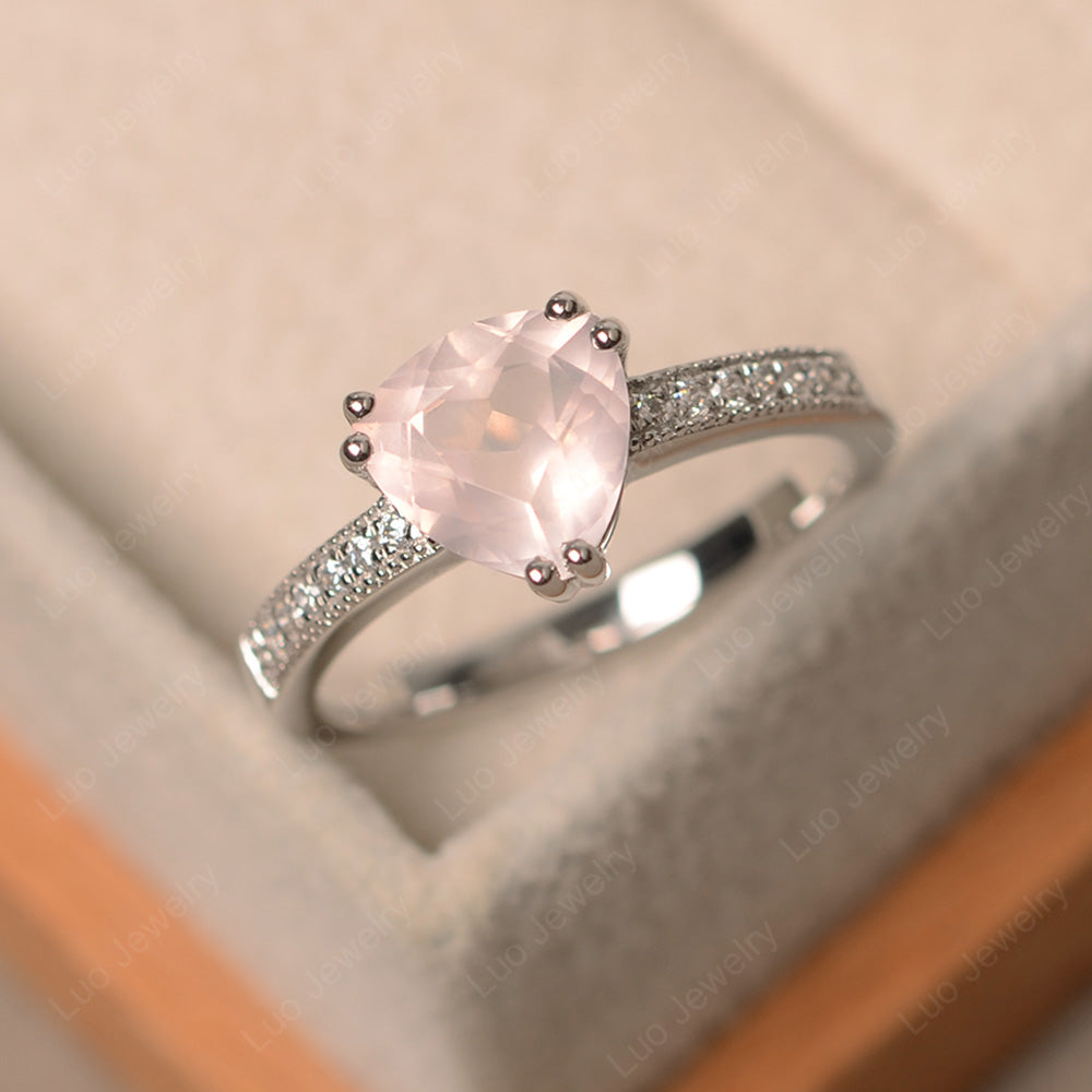 Trillion Cut Rose Quartz Double Prong Ring - LUO Jewelry