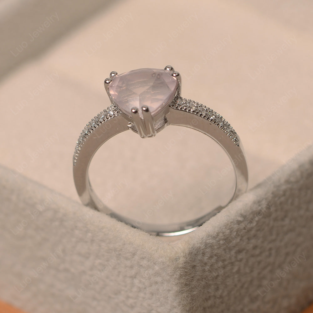 Trillion Cut Rose Quartz Double Prong Ring - LUO Jewelry