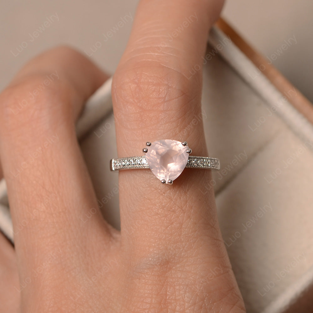 Trillion Cut Rose Quartz Double Prong Ring - LUO Jewelry