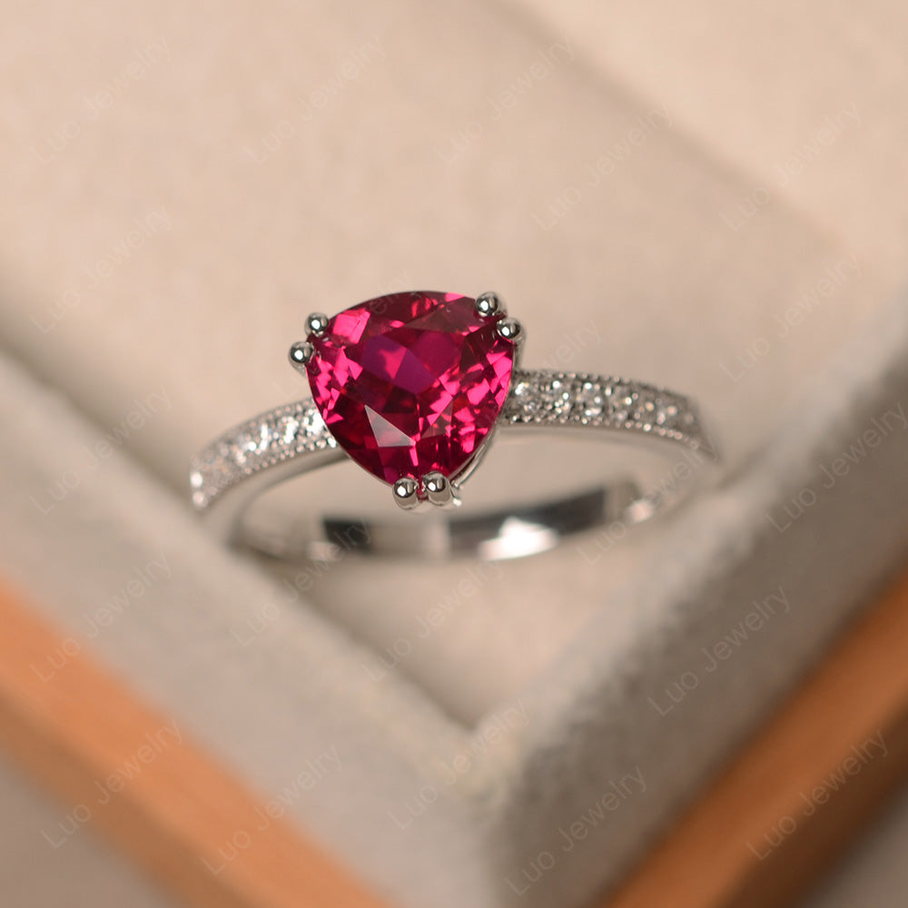 Trillion Cut Ruby Double Prong Ring - LUO Jewelry