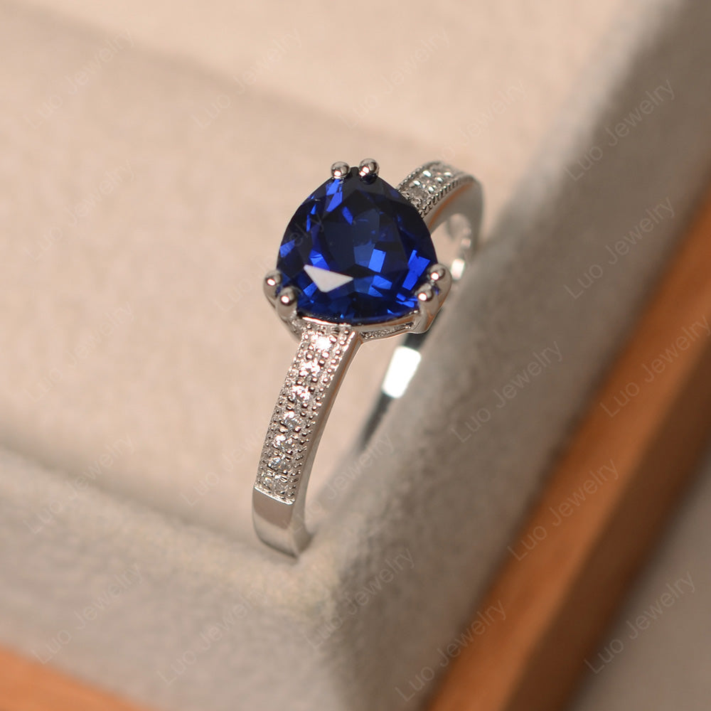 Trillion Cut Lab Sapphire Double Prong Ring - LUO Jewelry