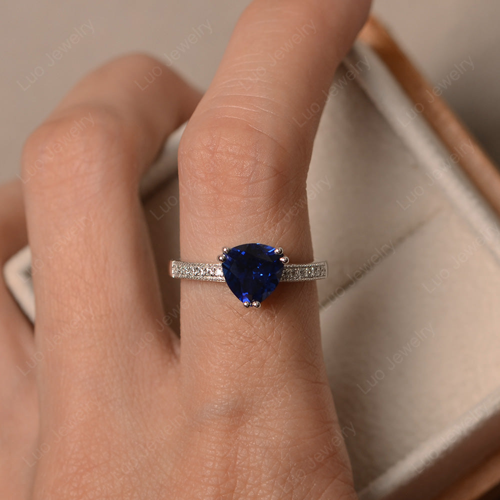 Trillion Cut Lab Sapphire Double Prong Ring - LUO Jewelry