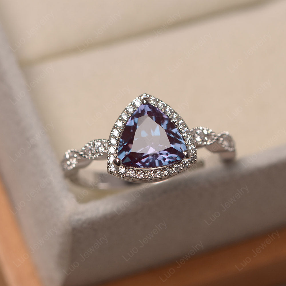 Trillion Cut Alexandrite Cocktail Halo Ring - LUO Jewelry