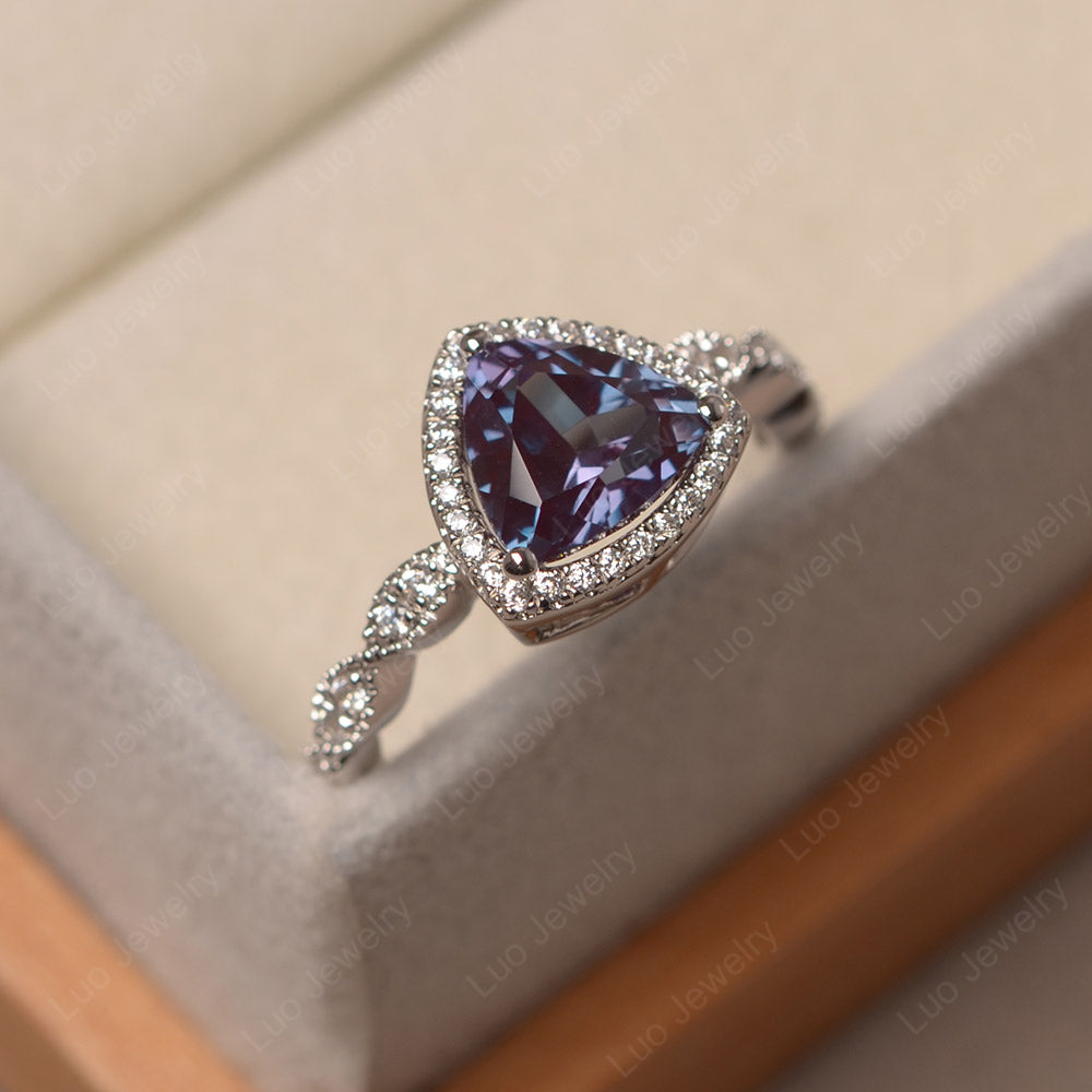 Trillion Cut Alexandrite Cocktail Halo Ring - LUO Jewelry