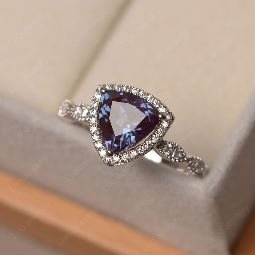 Trillion Cut Alexandrite Cocktail Halo Ring - LUO Jewelry