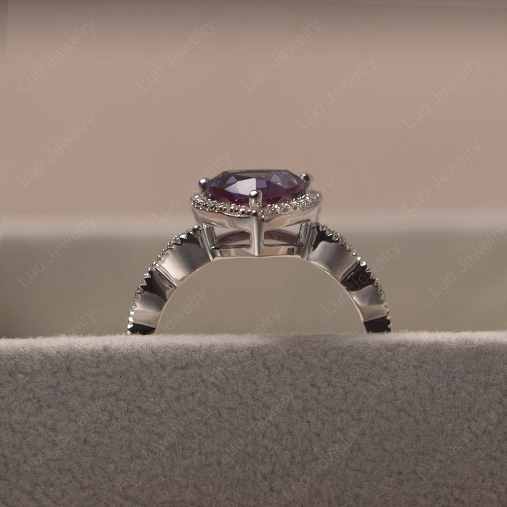 Trillion Cut Alexandrite Cocktail Halo Ring - LUO Jewelry