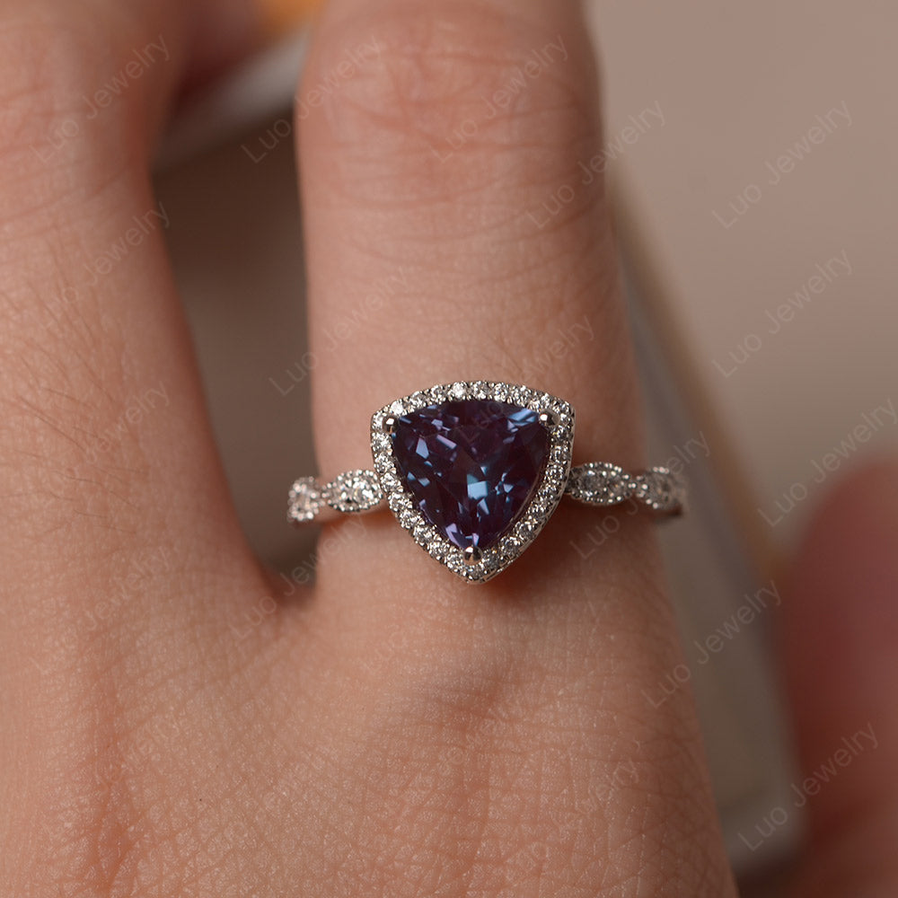 Trillion Cut Alexandrite Cocktail Halo Ring - LUO Jewelry