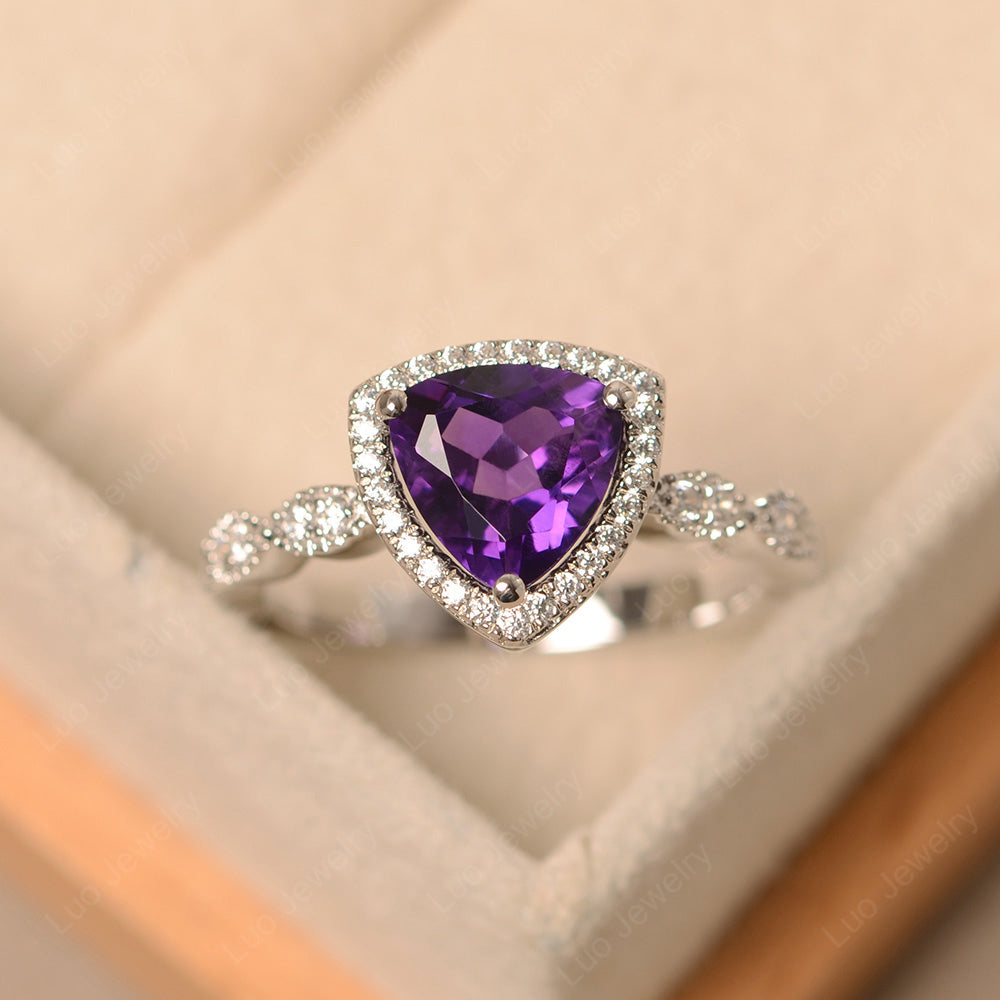 Trillion Cut Amethyst Cocktail Halo Ring - LUO Jewelry