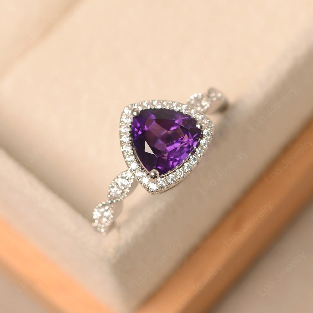 Trillion Cut Amethyst Cocktail Halo Ring - LUO Jewelry