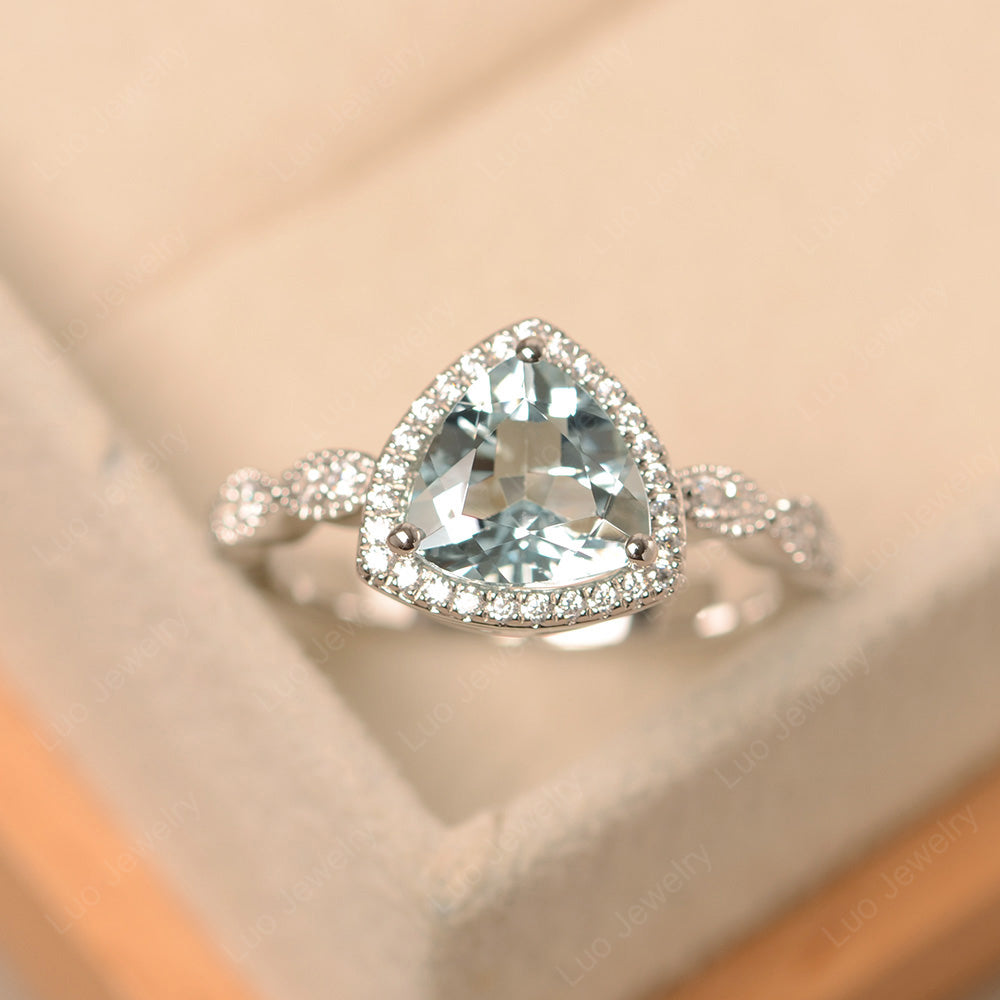 Trillion Cut Aquamarine Cocktail Halo Ring - LUO Jewelry