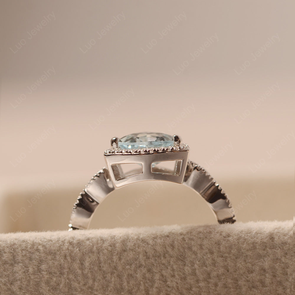 Trillion Cut Aquamarine Cocktail Halo Ring - LUO Jewelry