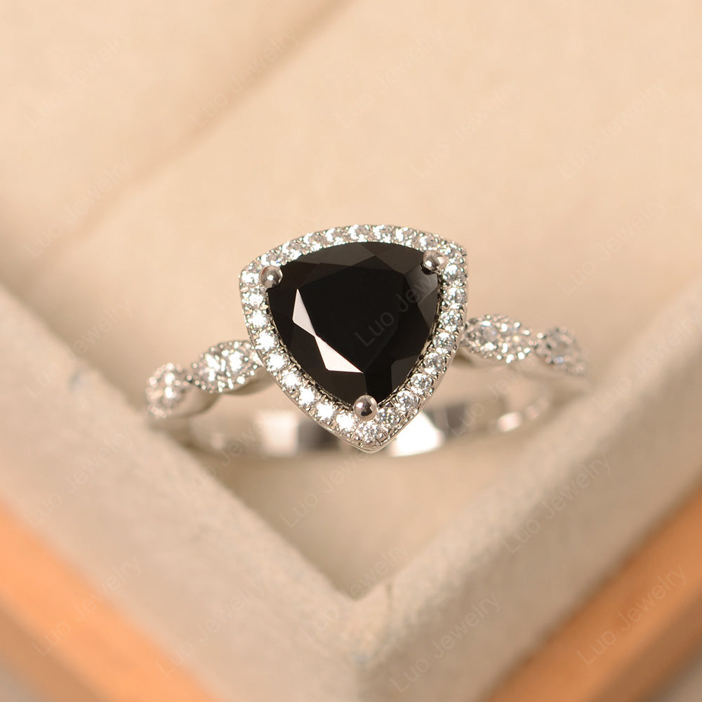 Trillion Cut Black Spinel Cocktail Halo Ring - LUO Jewelry