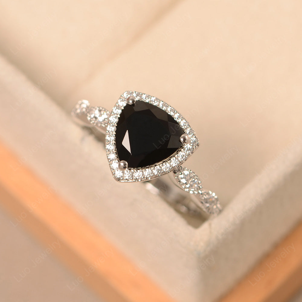 Trillion Cut Black Spinel Cocktail Halo Ring - LUO Jewelry