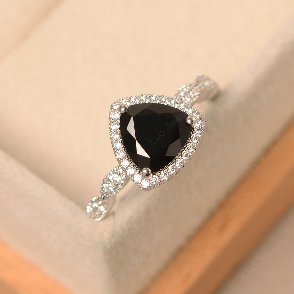 Trillion Cut Black Spinel Cocktail Halo Ring - LUO Jewelry