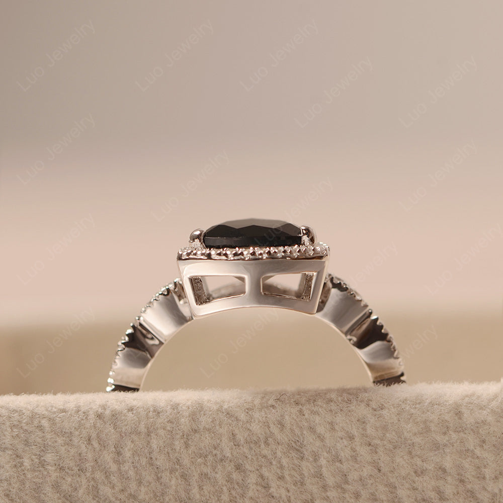 Trillion Cut Black Spinel Cocktail Halo Ring - LUO Jewelry