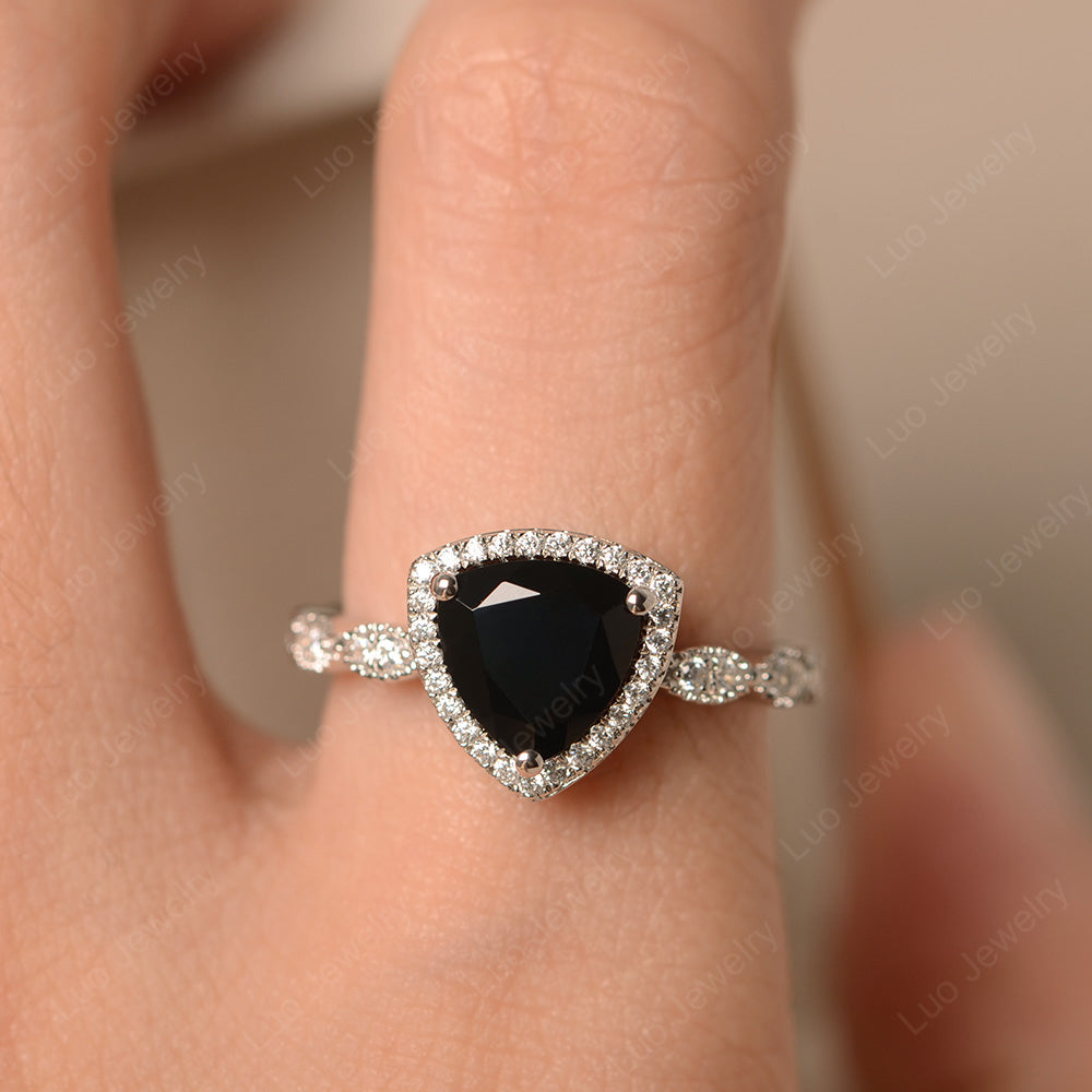 Trillion Cut Black Spinel Cocktail Halo Ring - LUO Jewelry