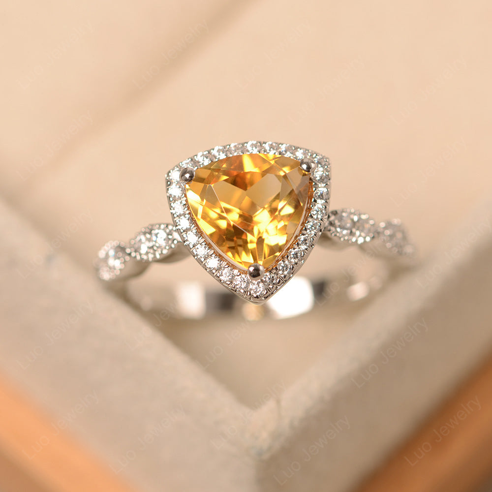 Trillion Cut Citrine Cocktail Halo Ring - LUO Jewelry