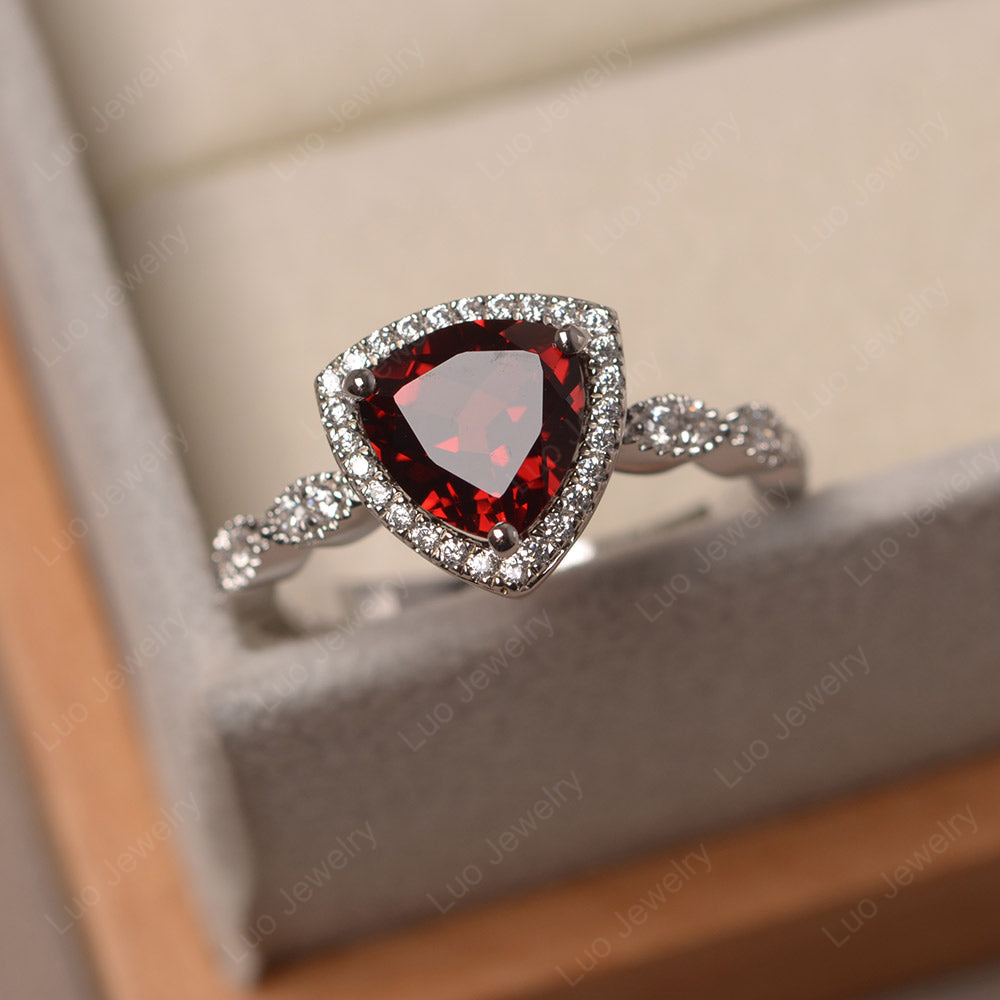 Trillion Cut Garnet Cocktail Halo Ring - LUO Jewelry