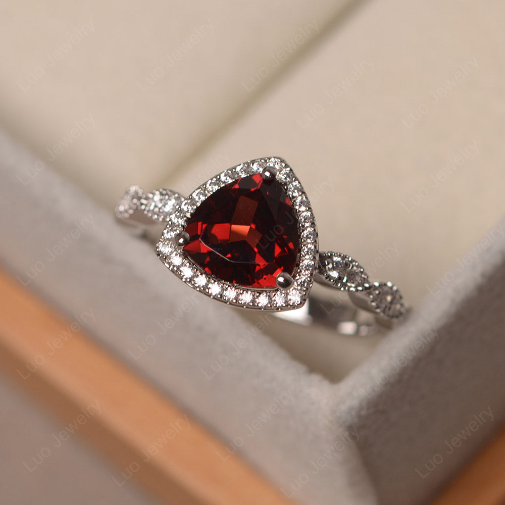 Trillion Cut Garnet Cocktail Halo Ring - LUO Jewelry