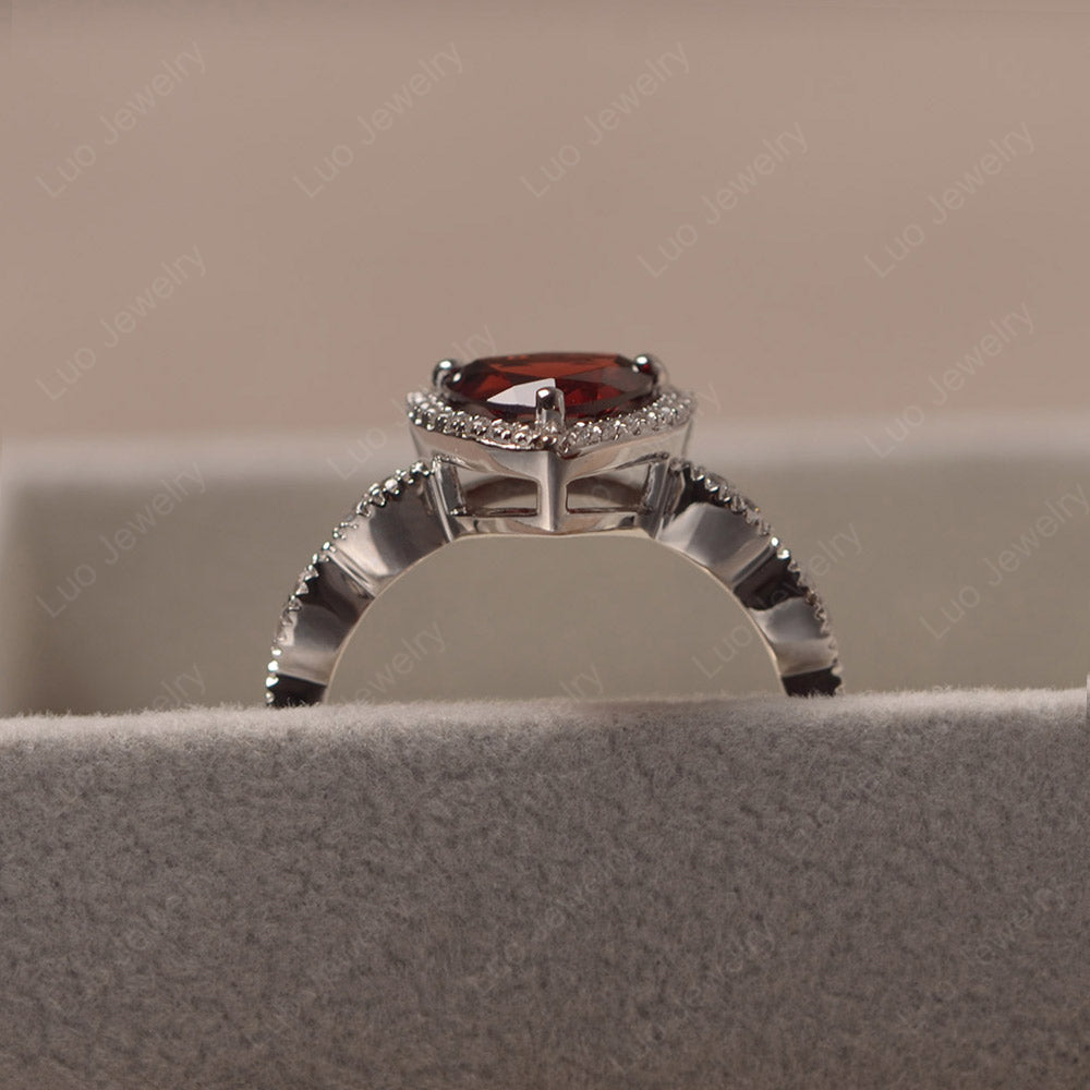 Trillion Cut Garnet Cocktail Halo Ring - LUO Jewelry