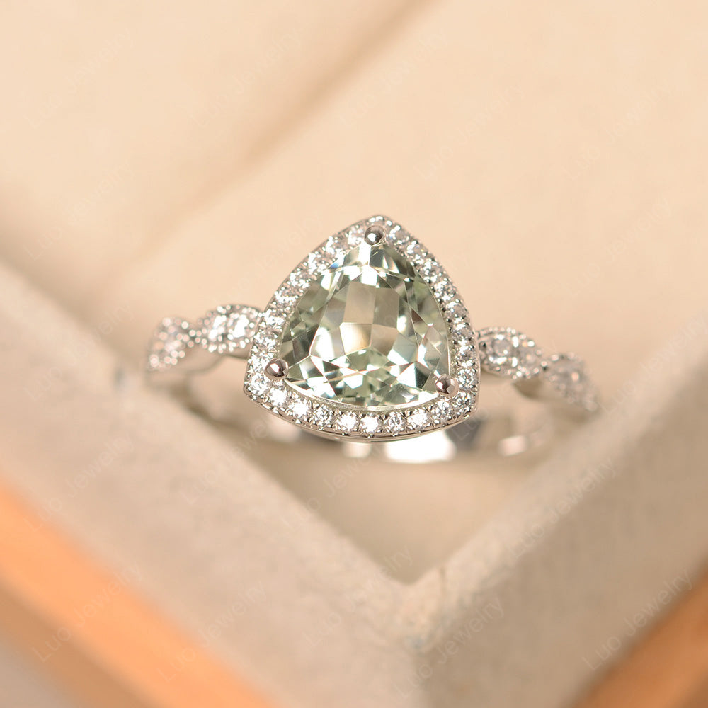 Trillion Cut Green Amethyst Cocktail Halo Ring - LUO Jewelry