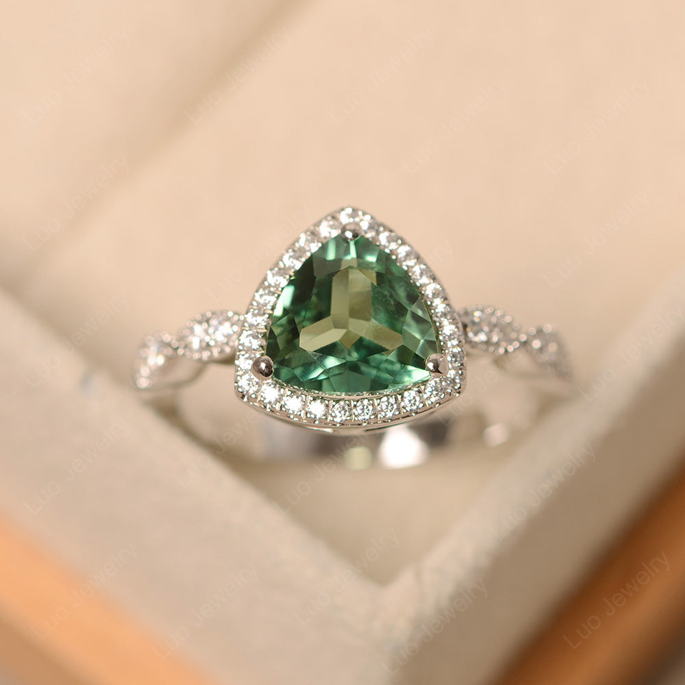 Trillion Cut Green Sapphire Cocktail Halo Ring - LUO Jewelry