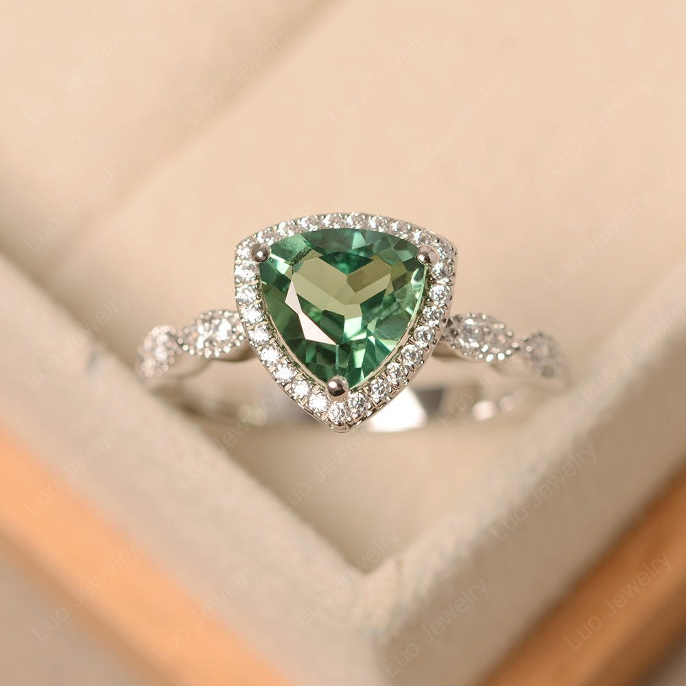 Trillion Cut Green Sapphire Cocktail Halo Ring - LUO Jewelry