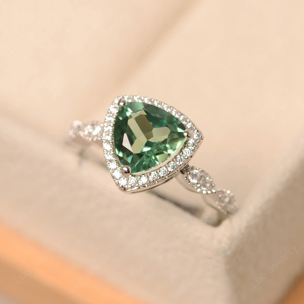 Trillion Cut Green Sapphire Cocktail Halo Ring - LUO Jewelry