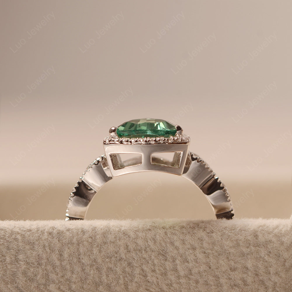 Trillion Cut Green Sapphire Cocktail Halo Ring - LUO Jewelry